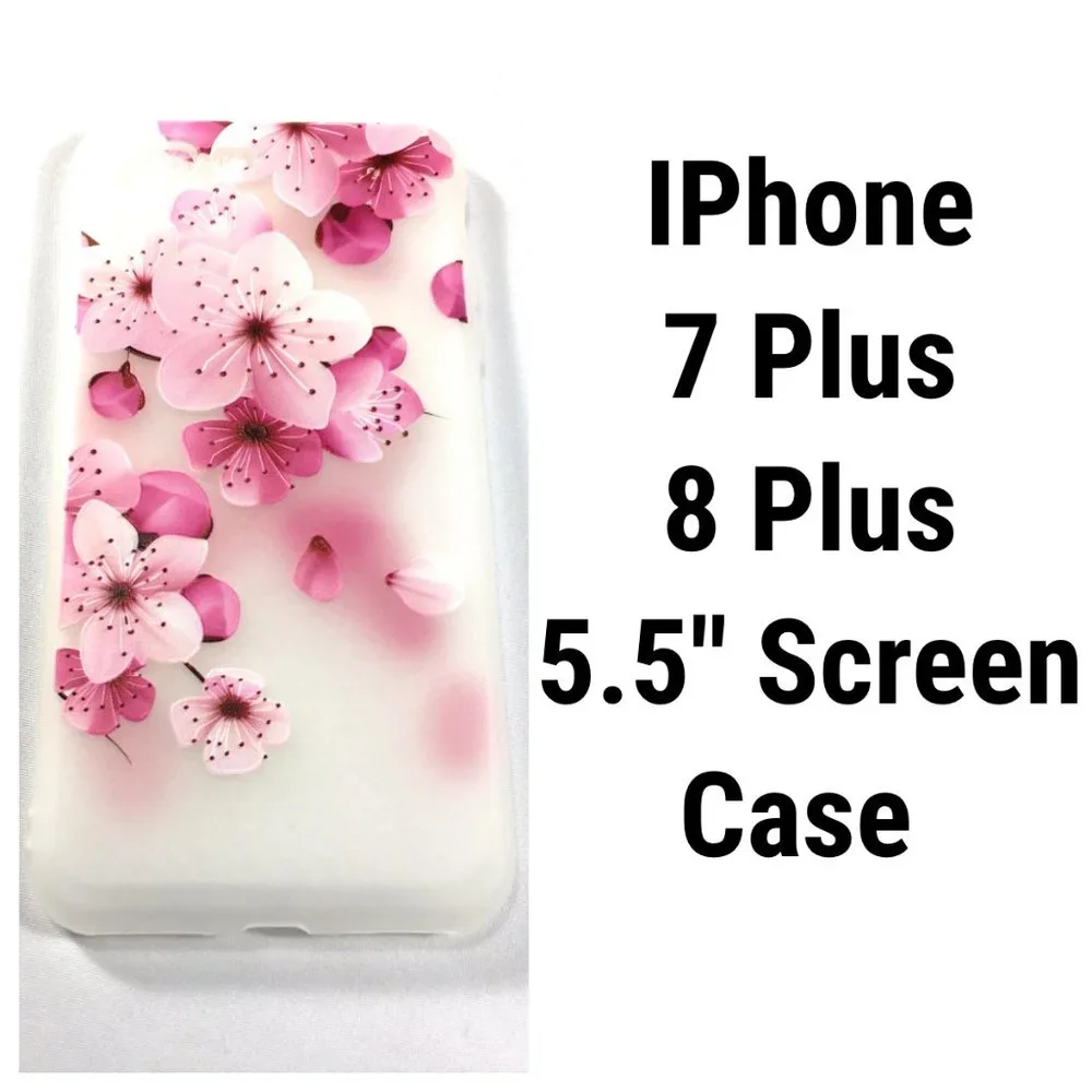 NEW iPhone 8P 7P 8 Plus 7 Plus Case Cover Pink Floral Clear
